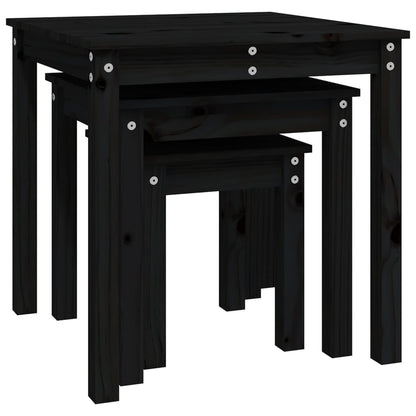 3-Piece Nesting Tables Set - Solid Pine Wood, Black