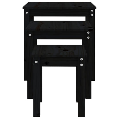 3-Piece Nesting Tables Set - Solid Pine Wood, Black