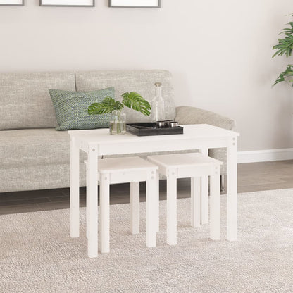 3-Piece White Solid Pine Wood Nesting Tables Set
