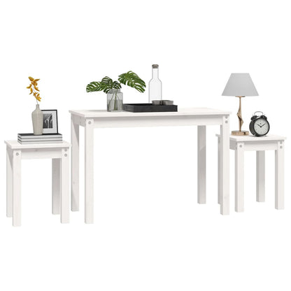 3-Piece White Solid Pine Wood Nesting Tables Set