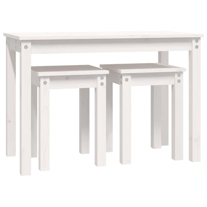 3-Piece White Solid Pine Wood Nesting Tables Set