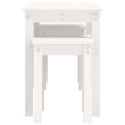3-Piece White Solid Pine Wood Nesting Tables Set