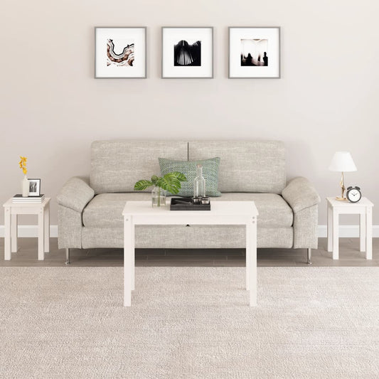 3-Piece White Solid Pine Wood Nesting Tables Set