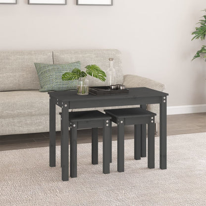 3-Piece Grey Pine Nesting Tables Set - Solid Wood Construction