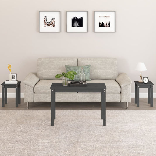 3-Piece Grey Pine Nesting Tables Set - Solid Wood Construction
