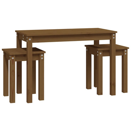 3-Piece Nesting Tables Set - Solid Pine Wood, Honey Brown