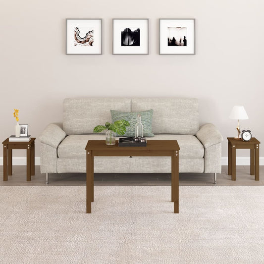 3-Piece Nesting Tables Set - Solid Pine Wood, Honey Brown