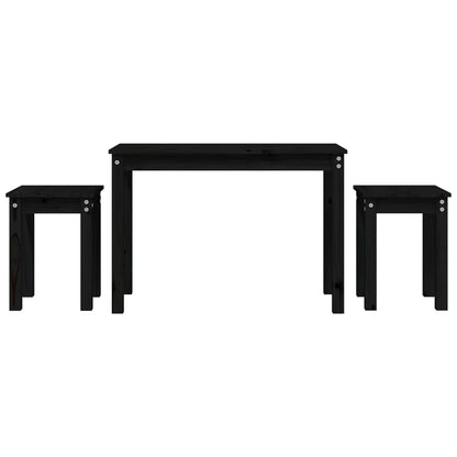 3-Piece Nesting Tables Set - Solid Pine Wood, Black