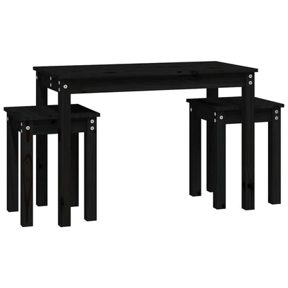 3-Piece Nesting Tables Set - Solid Pine Wood, Black
