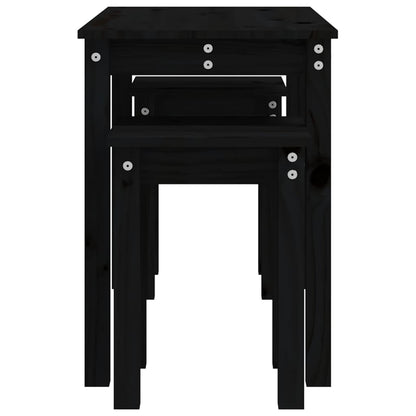 3-Piece Nesting Tables Set - Solid Pine Wood, Black