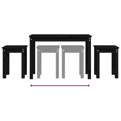 3-Piece Nesting Tables Set - Solid Pine Wood, Black