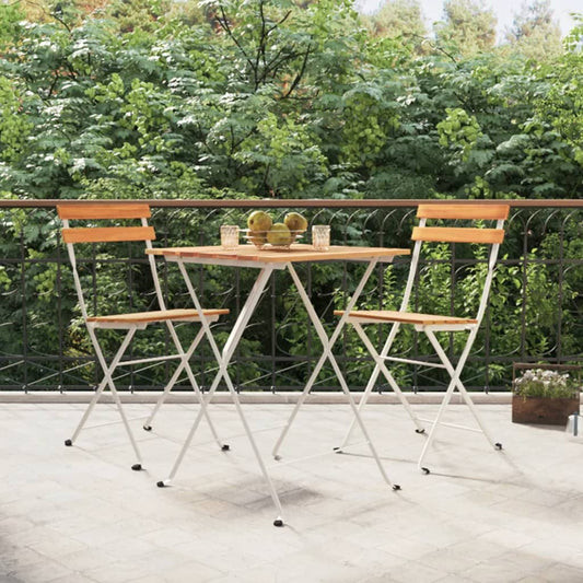 2-Piece Solid Acacia Wood & Steel Folding Bistro Chairs Set