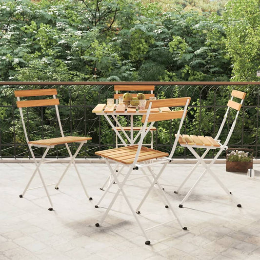 Solid Acacia & Steel Folding Bistro Chairs Set of 4 - Durable Design