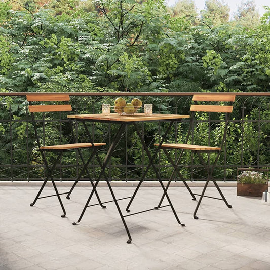 Teak & Steel Folding Bistro Chairs - 2 pcs Solid Wood Set