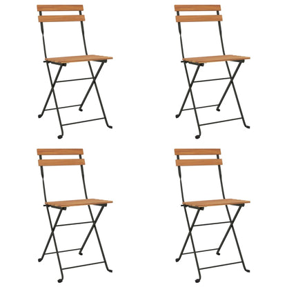4-Piece Teak & Steel Folding Bistro Chairs Set - Solid Wood