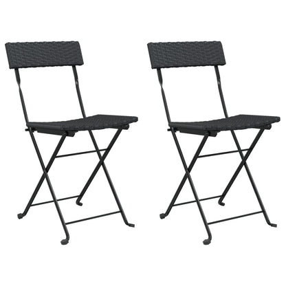 Black Poly Rattan & Steel Folding Bistro Chairs - Set of 2
