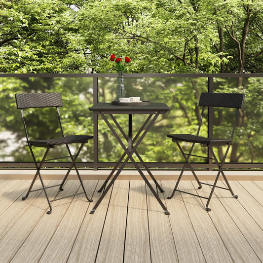 Black Poly Rattan & Steel Folding Bistro Chairs - Set of 2