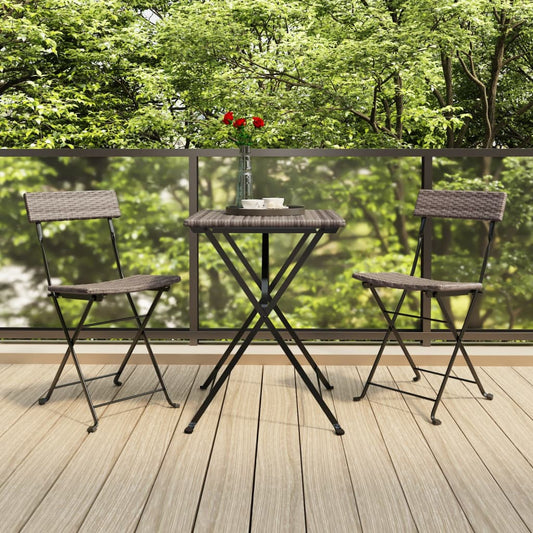 Grey Poly Rattan & Steel Folding Bistro Chairs - Set of 2