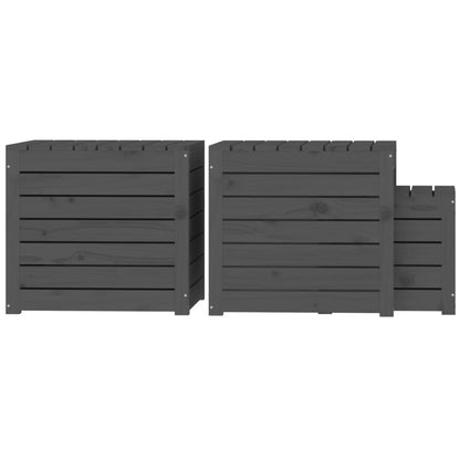 3 Piece Garden Box Set in Grey Solid Pine Wood
