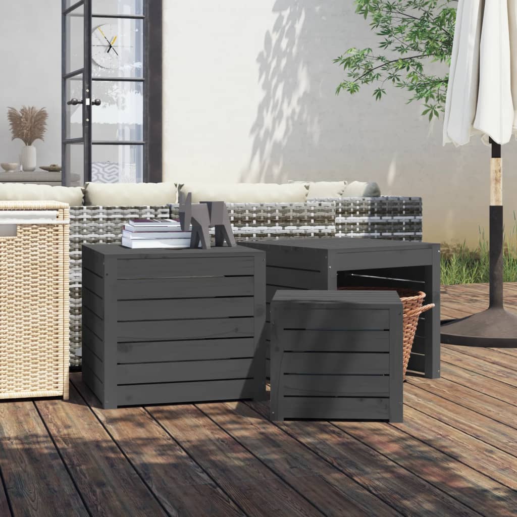 3 Piece Garden Box Set in Grey Solid Pine Wood