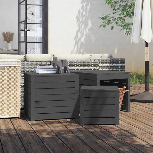 3 Piece Garden Box Set in Grey Solid Pine Wood