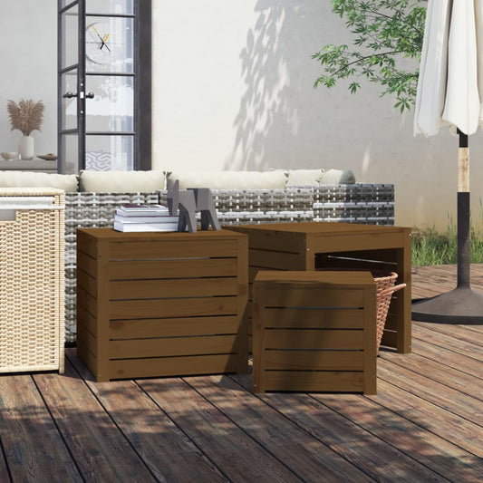 3-Piece Honey Brown Pine Garden Box Set - Solid Wood Planters