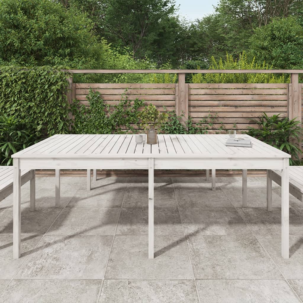 Solid Pine Wood Garden Table - White, 203.5x100x76 cm