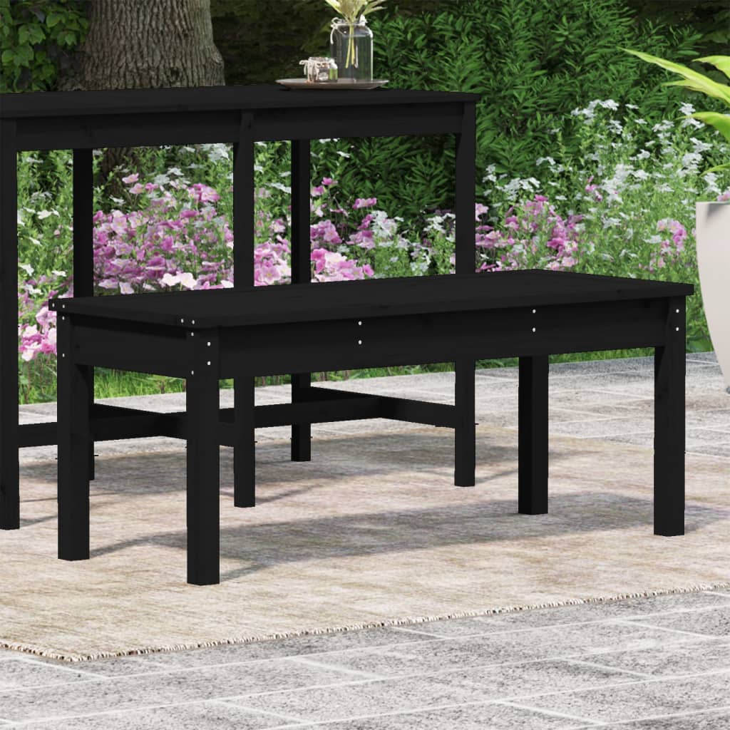 Solid Pine Garden Bench in Black, 109x44x45 cm