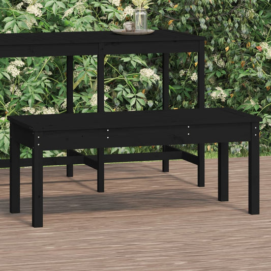 Solid Pine Garden Bench in Black, 109x44x45 cm
