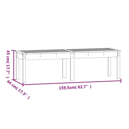 2-Seater Grey Garden Bench | Solid Pine Wood 159.5x44x45 cm