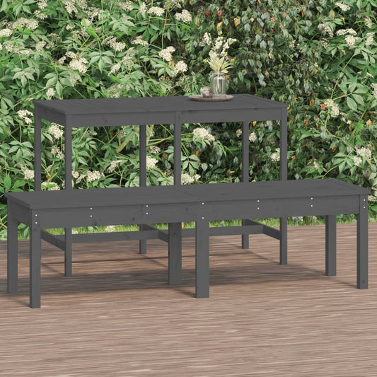 2-Seater Grey Garden Bench | Solid Pine Wood 159.5x44x45 cm