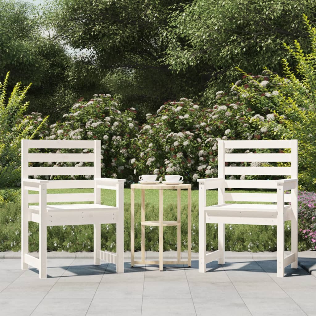 Set of 2 White Garden Chairs - Solid Pine Wood 60x48x91 cm