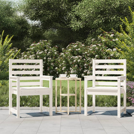 Set of 2 White Garden Chairs - Solid Pine Wood 60x48x91 cm