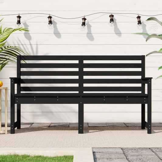 Solid Pine Wood Garden Bench - Black, 159.5x48x91.5 cm
