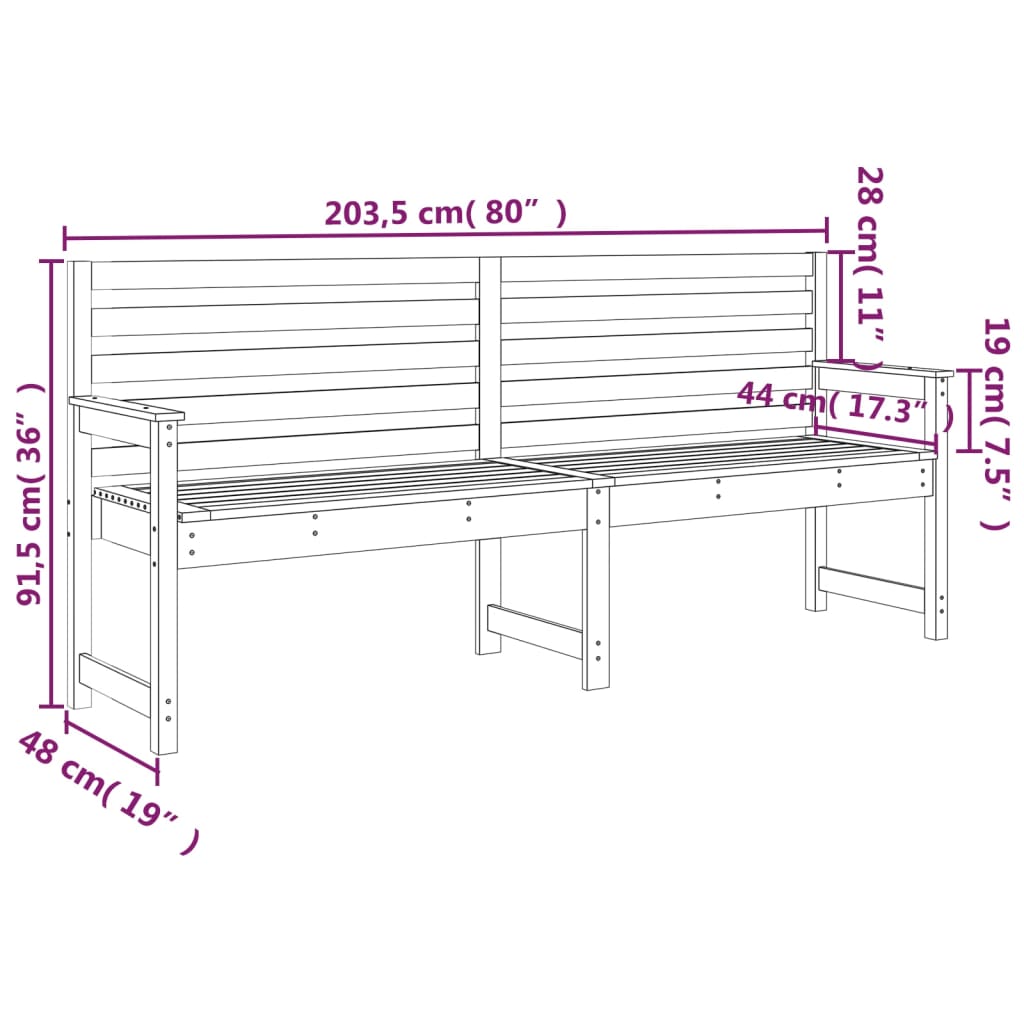 Solid Wood Douglas Garden Bench - 203.5x48x91.5 cm Outdoor Seating