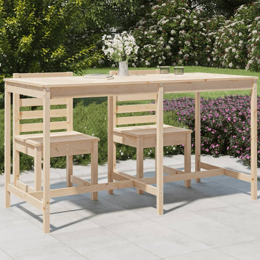 Solid Pine Wood Garden Table - 203.5x90x110 cm, Natural Finish
