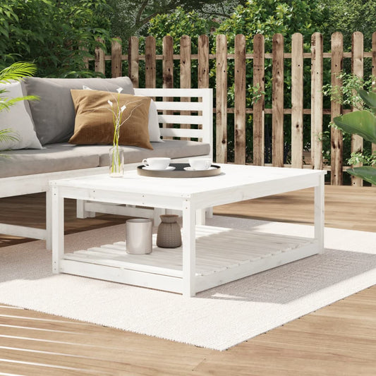 White Solid Pine Wood Garden Table - 121x82.5x45 cm