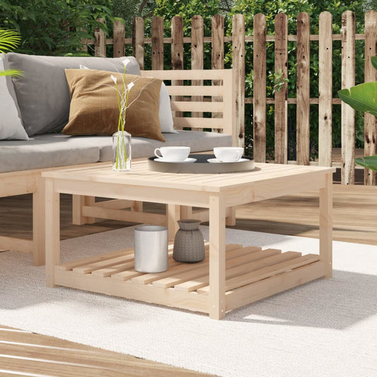 Solid Pine Wood Garden Table - 82.5x82.5x45 cm, Natural Finish