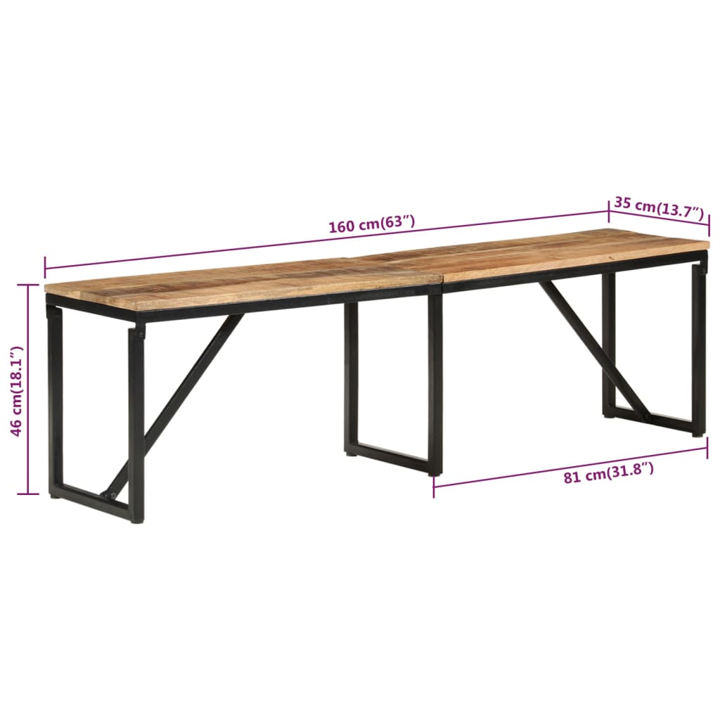 Solid Mango Wood Bench 160x35x46 cm - Natural Finish