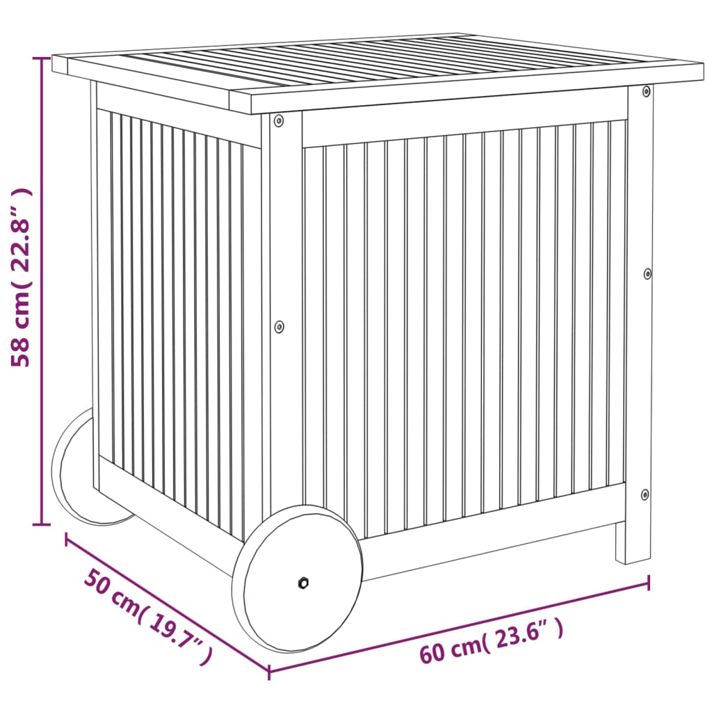 Mobile Garden Storage Box - 60x50x58 cm Solid Acacia Wood