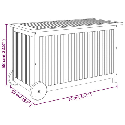 Mobile Garden Storage Box 90x50x58 cm Solid Acacia Wood
