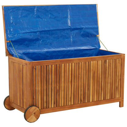 Mobile Solid Acacia Wood Garden Storage Box 113x50x58 cm