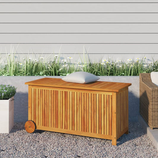 Mobile Solid Acacia Wood Garden Storage Box 113x50x58 cm