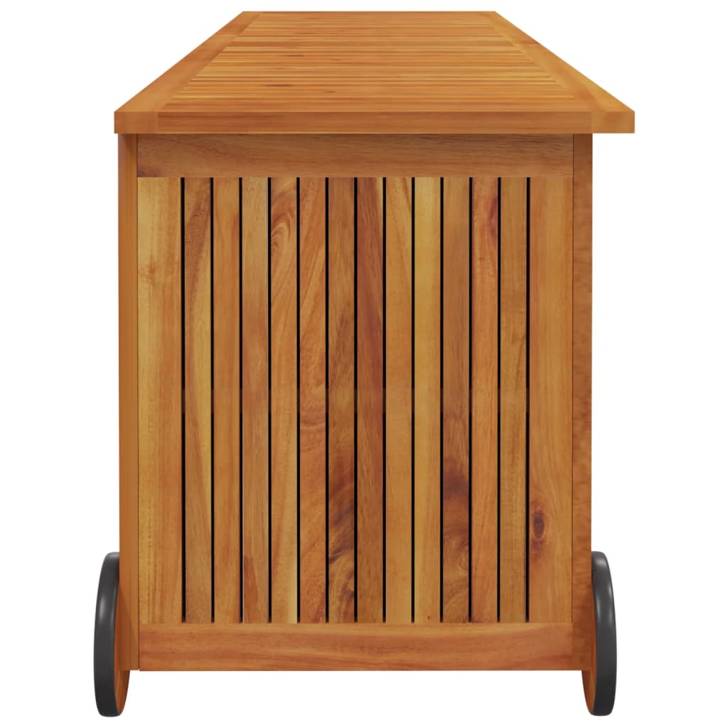 Rolling Garden Storage Box 150x50x58 cm - Solid Acacia Wood