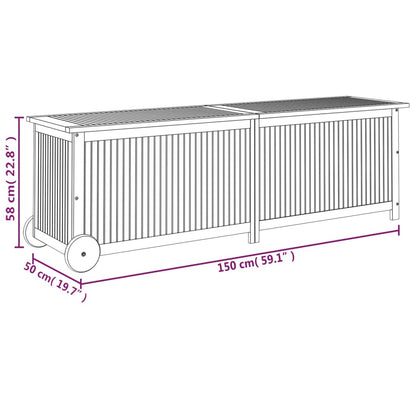 Rolling Garden Storage Box 150x50x58 cm - Solid Acacia Wood