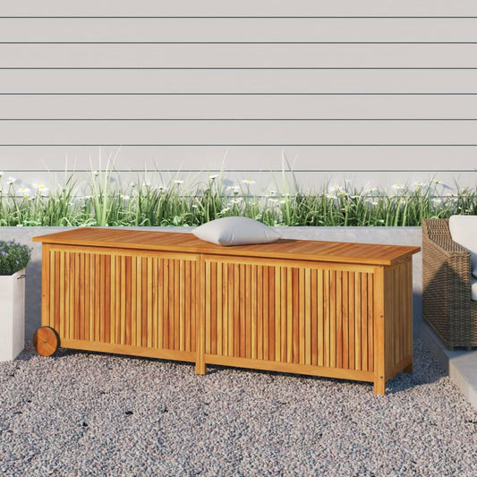 Rolling Garden Storage Box 150x50x58 cm - Solid Acacia Wood