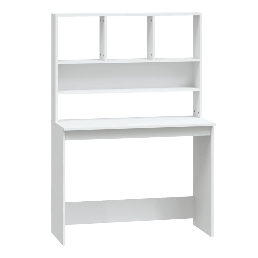 White Engineered Wood Desk with Shelves - 102x45x148 cm