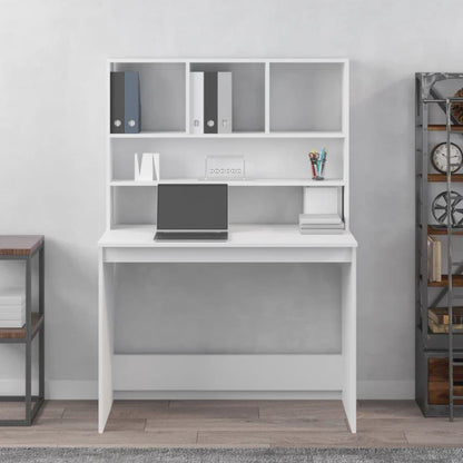 White Engineered Wood Desk with Shelves - 102x45x148 cm