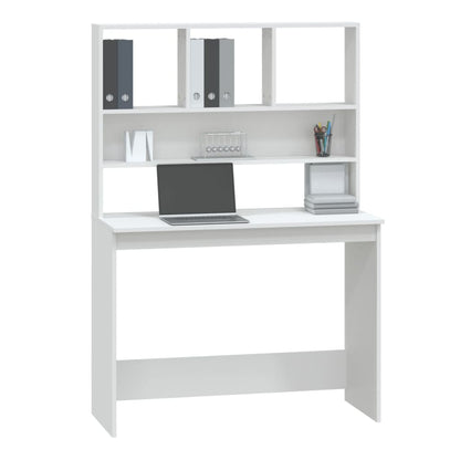 White Engineered Wood Desk with Shelves - 102x45x148 cm