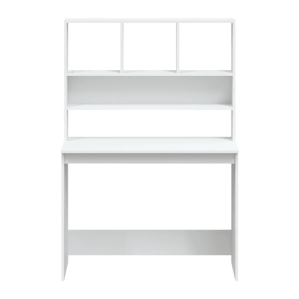 White Engineered Wood Desk with Shelves - 102x45x148 cm